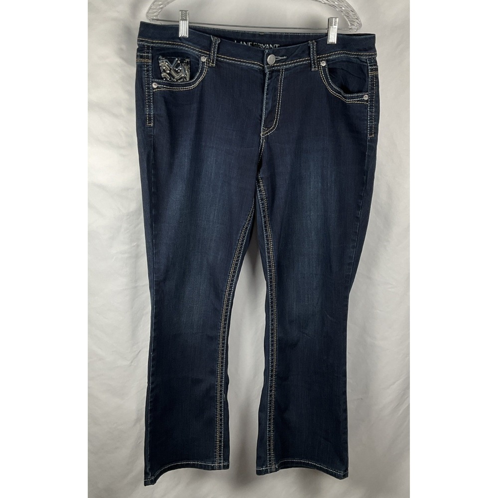Lane Bryant Women Jeans Size 16P Blue Boot‎ Cut Rhinestone 5 Pocket Stretch